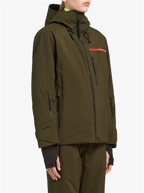 prada linea rossa technical jacket|Black Technical Fabric Down Jacket With Hood .